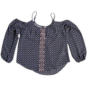 Xhiliration Womens Top Cold Shoulder Puff Sleeve Boho Loose Fit Size M Mauve